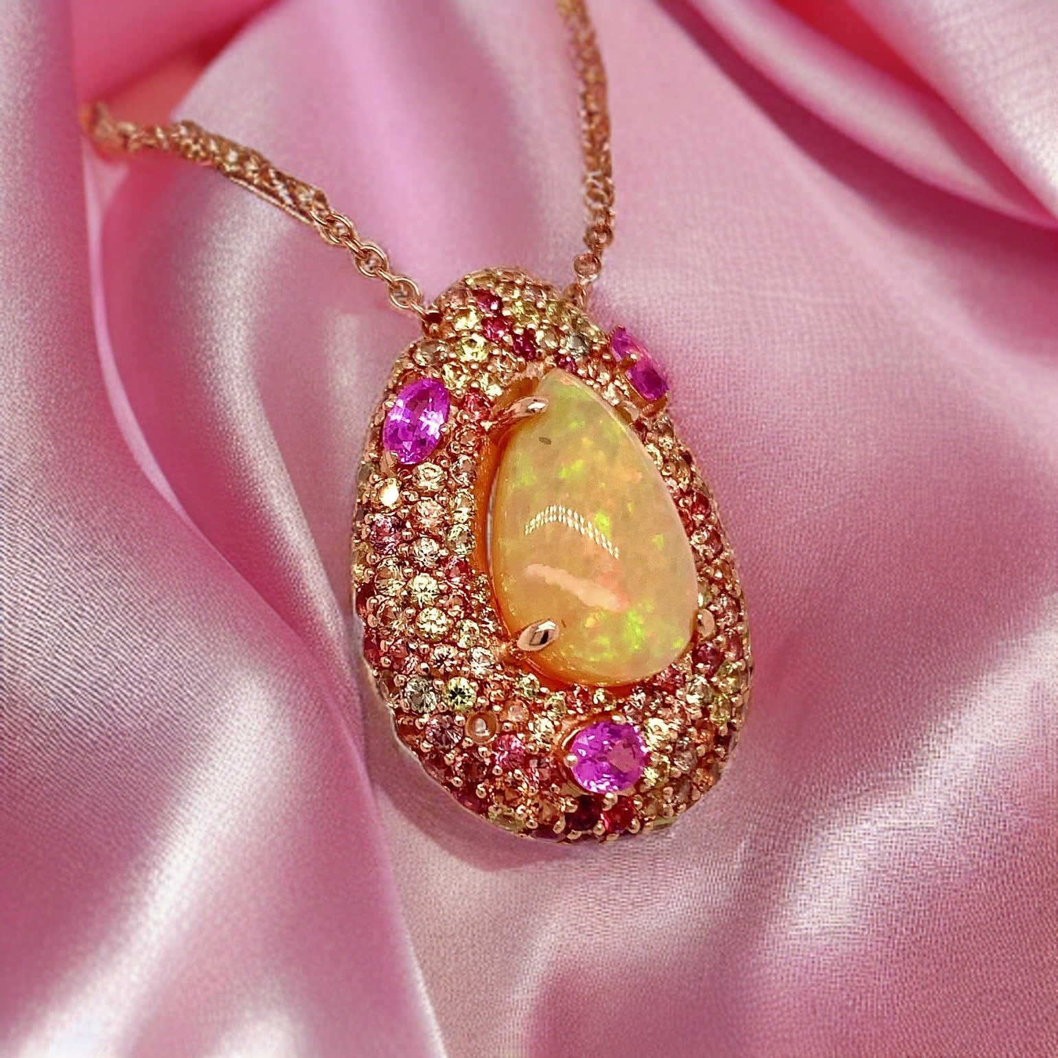 Natural Ethiopian Opal Sapphire Necklace 14k Gold 11.5 TCW GIA Certified $8,950 016621 - Certified Fine Jewelry