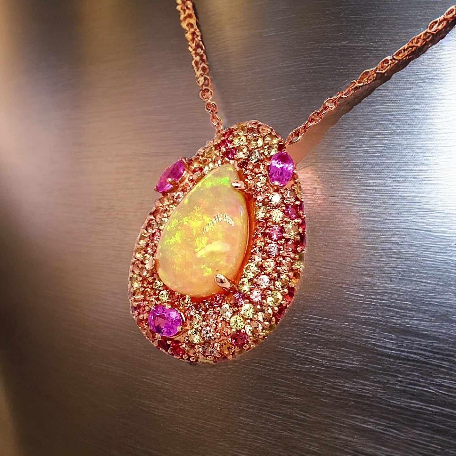 Natural Ethiopian Opal Sapphire Necklace 14k Gold 11.5 TCW GIA Certified $8,950 016621 - Certified Fine Jewelry