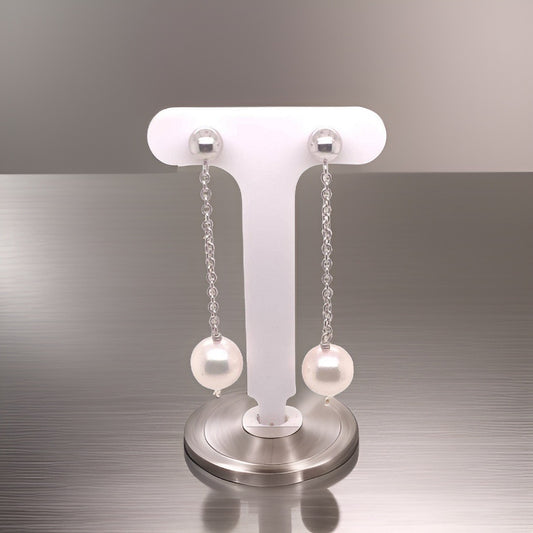 Akoya Pearl Earrings 14 KT White Gold 8.36 mm Certified $990 017537 - Certified Fine Jewelry