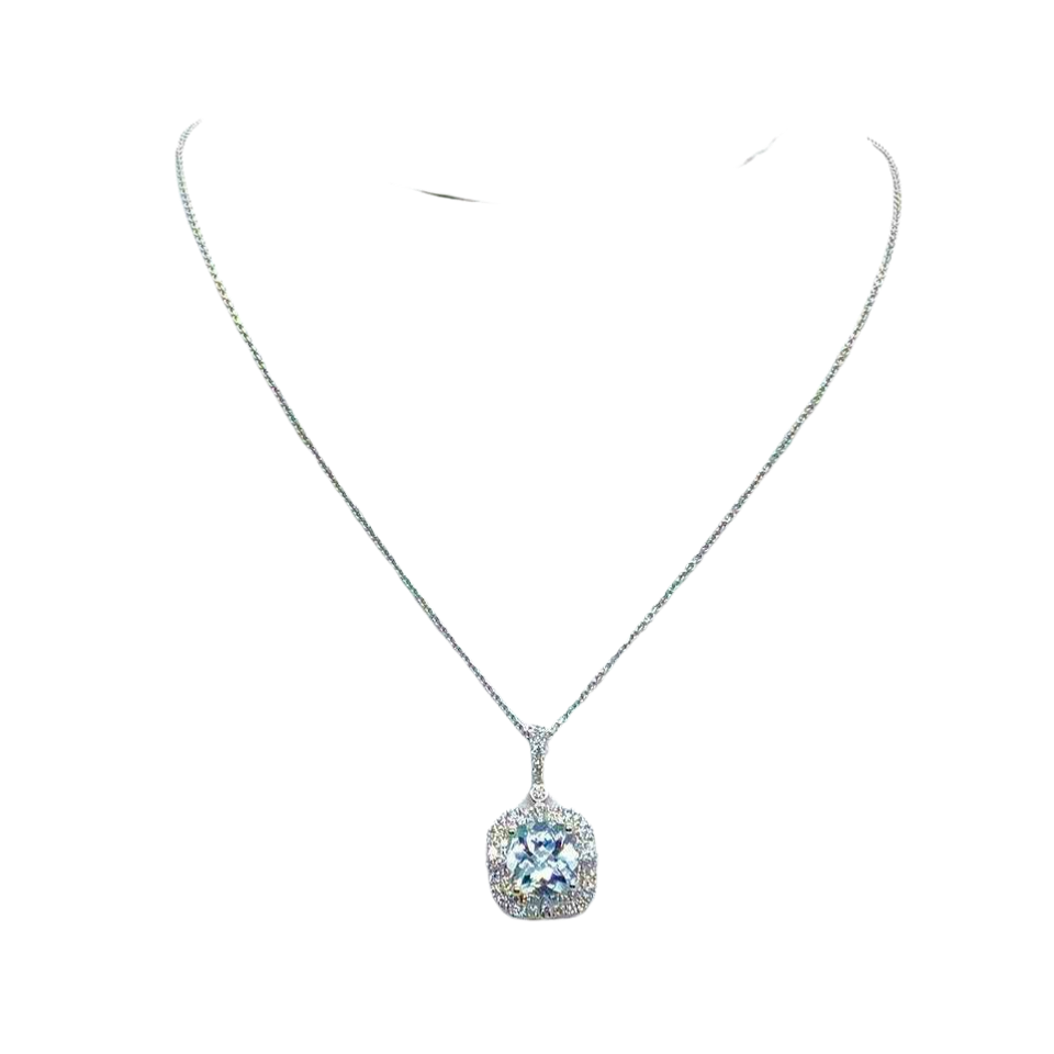 Diamond Aquamarine Necklace 18k Gold 18" 2.24 TCW Certified $3,950 920940 - Certified Fine Jewelry