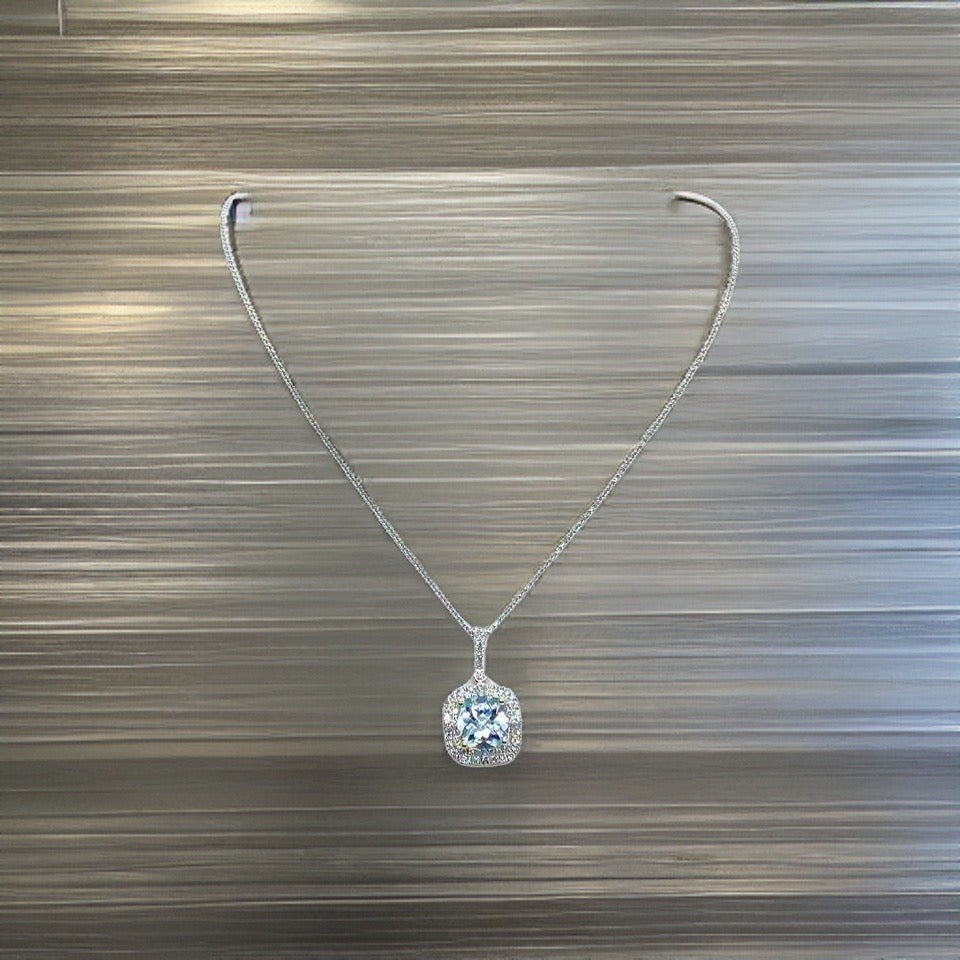 Diamond Aquamarine Necklace 18k Gold 18" 2.24 TCW Certified $3,950 920940 - Certified Fine Jewelry