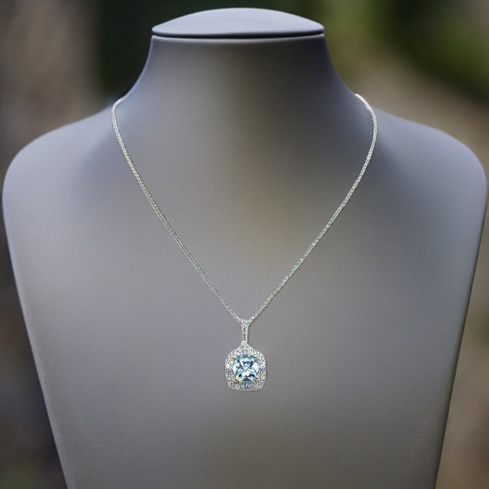 Diamond Aquamarine Necklace 18k Gold 18" 2.24 TCW Certified $3,950 920940 - Certified Fine Jewelry
