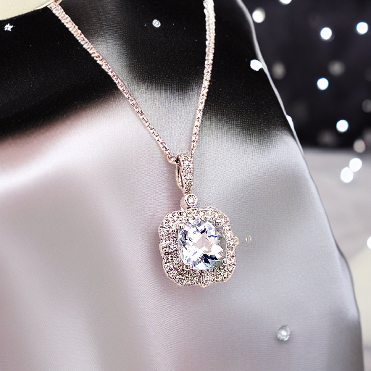 Diamond Aquamarine Necklace 18k Gold 18" 2.24 TCW Certified $3,950 920940 - Certified Fine Jewelry