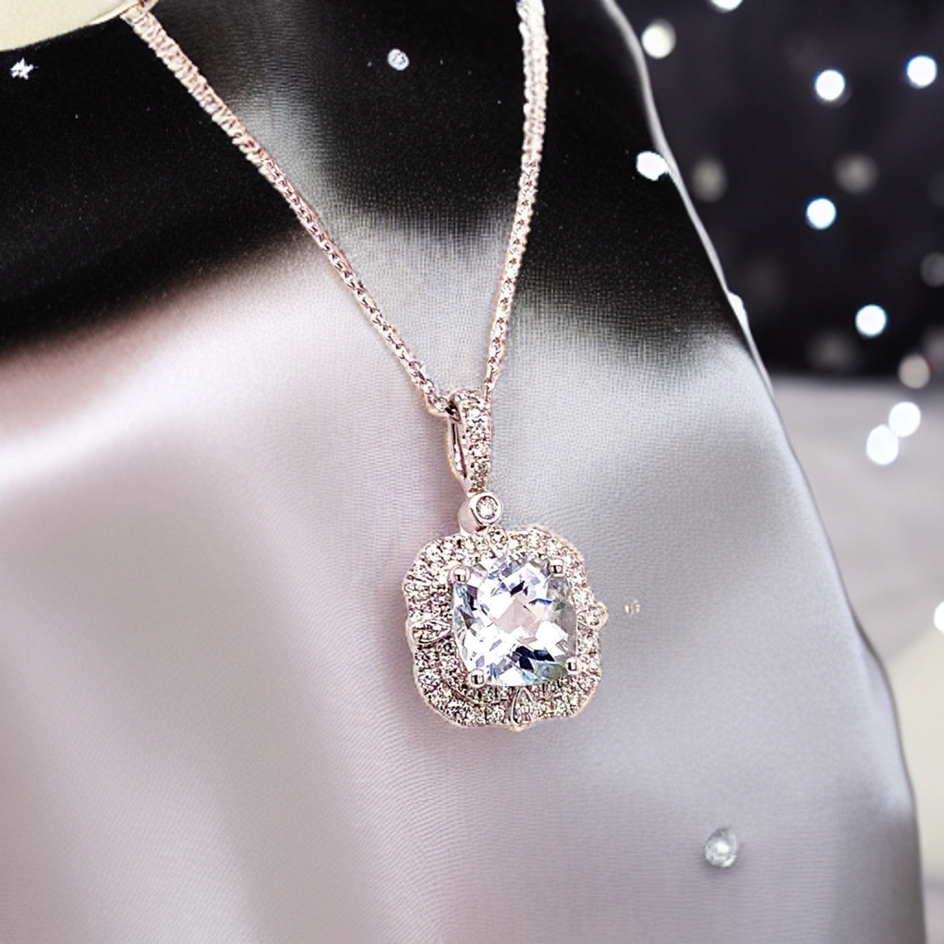 Diamond Aquamarine Necklace 18k Gold 18" 2.24 TCW Certified $3,950 920940 - Certified Fine Jewelry