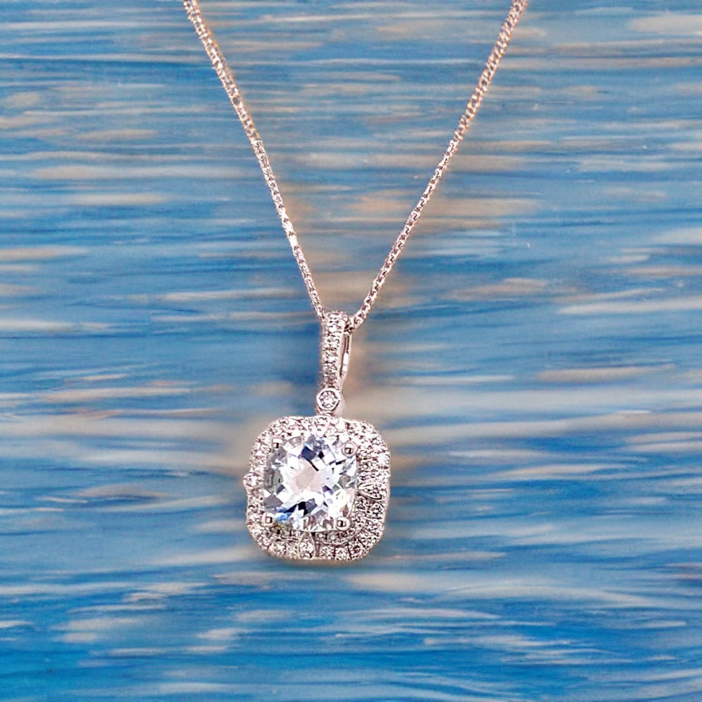 Diamond Aquamarine Necklace 18k Gold 18" 2.24 TCW Certified $3,950 920940 - Certified Fine Jewelry