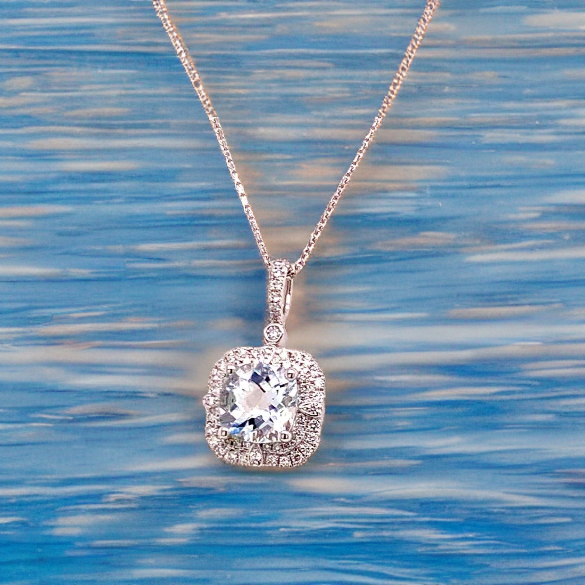 Diamond Aquamarine Necklace 18k Gold 18" 2.24 TCW Certified $3,950 920940 - Certified Fine Jewelry