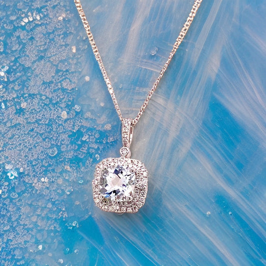 Diamond Aquamarine Necklace 18k Gold 18" 2.24 TCW Certified $3,950 920940 - Certified Fine Jewelry
