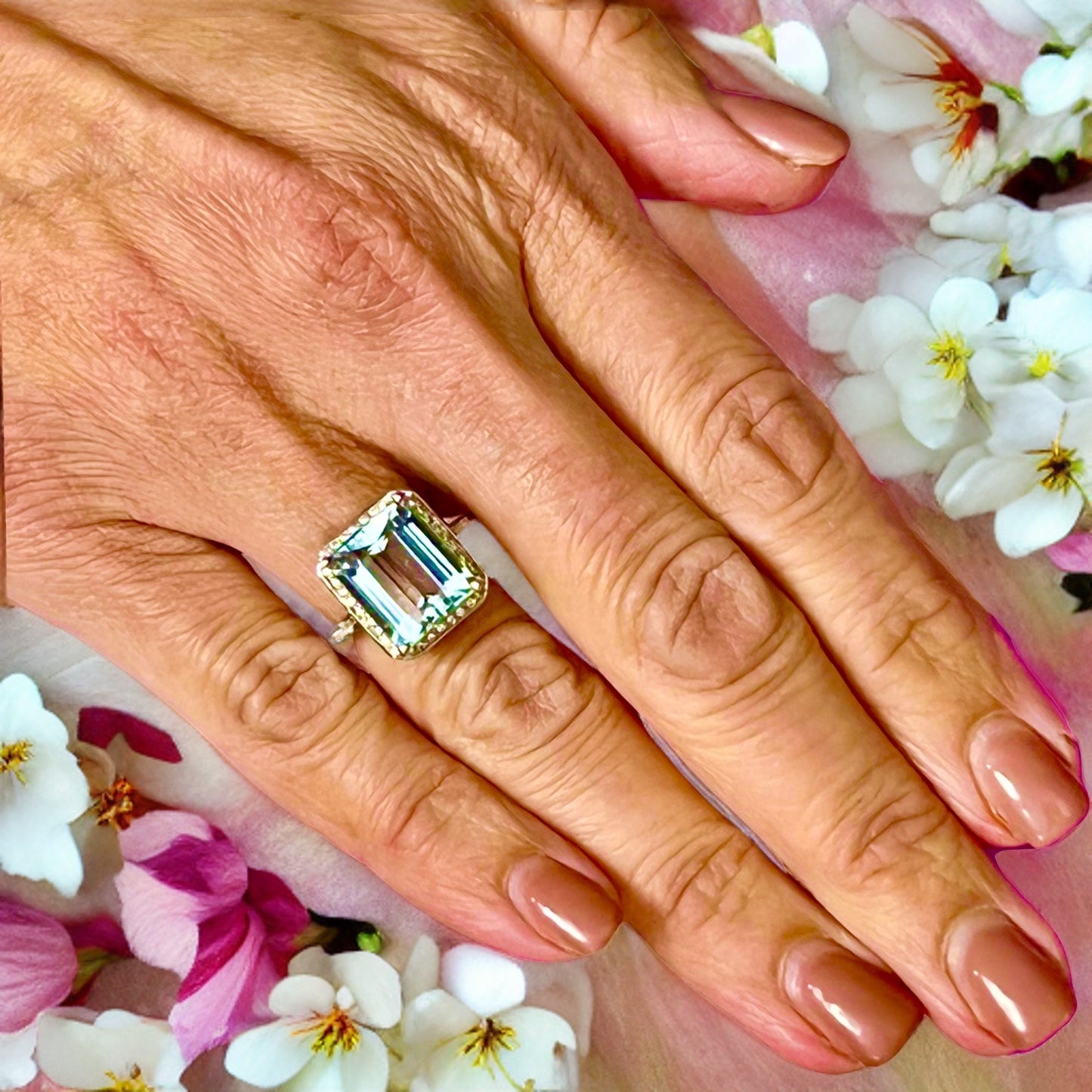 Diamond Aquamarine Ring Size 6.75 14k Gold 6.25 TCW Certified $5,950 120671 - Certified Fine Jewelry