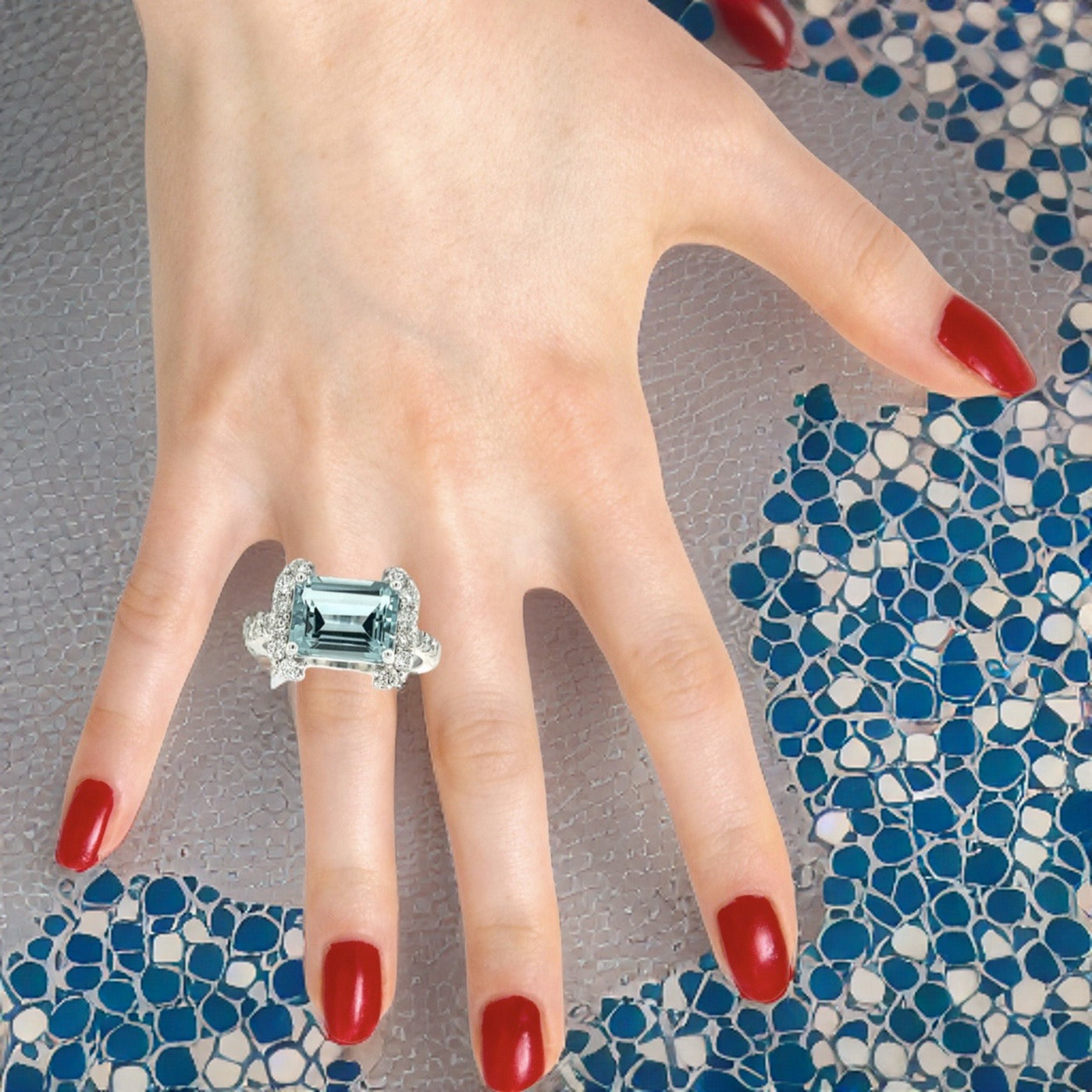 Natural Aquamarine Diamond Ring 6.5 14k white Gold 6.09 TCW Certified $4,690 217095 - Certified Fine Jewelry