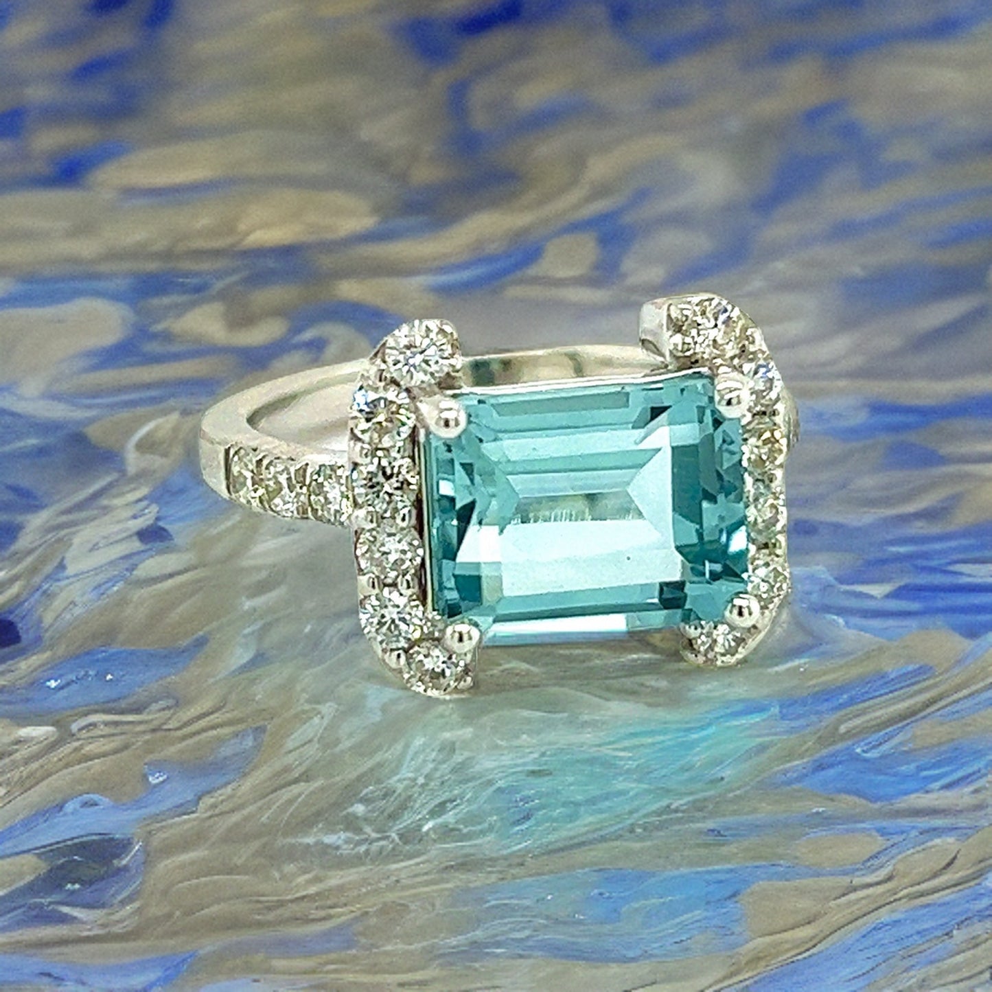 Natural Aquamarine Diamond Ring 6.5 14k white Gold 6.09 TCW Certified $4,690 217095 - Certified Fine Jewelry
