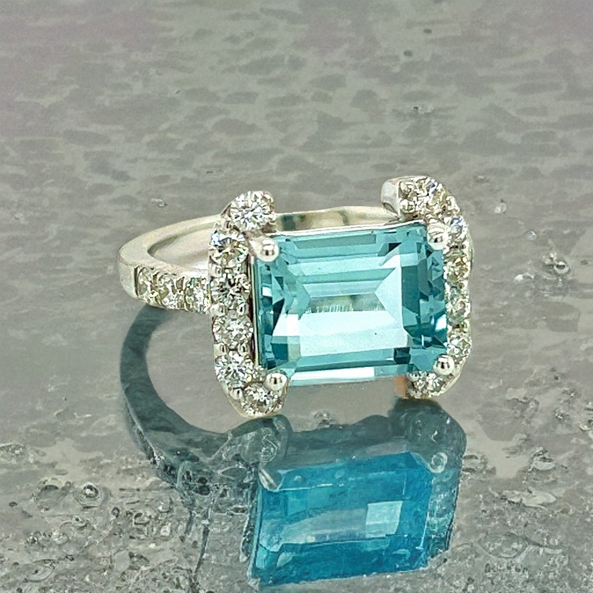 Natural Aquamarine Diamond Ring 6.5 14k white Gold 6.09 TCW Certified $4,690 217095 - Certified Fine Jewelry