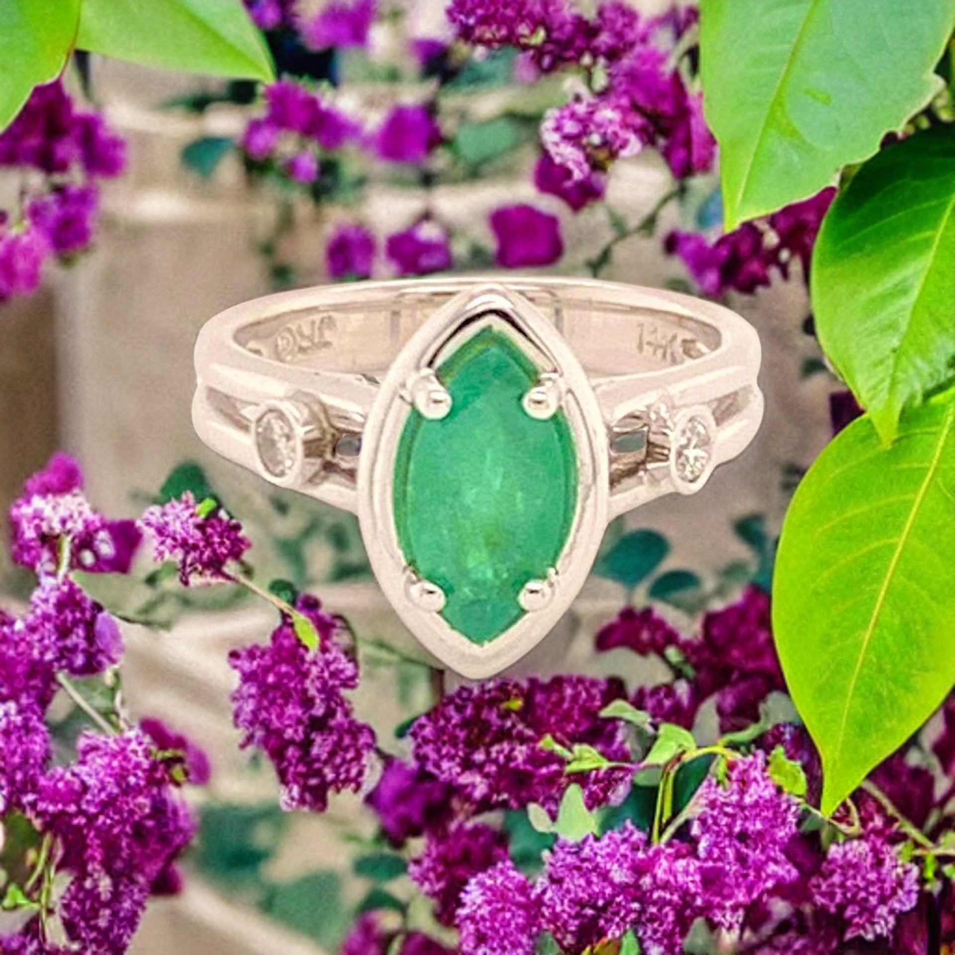 Diamond Emerald Ring 14k Gold Custom Certified $2,450 913616 - Certified Fine Jewelry