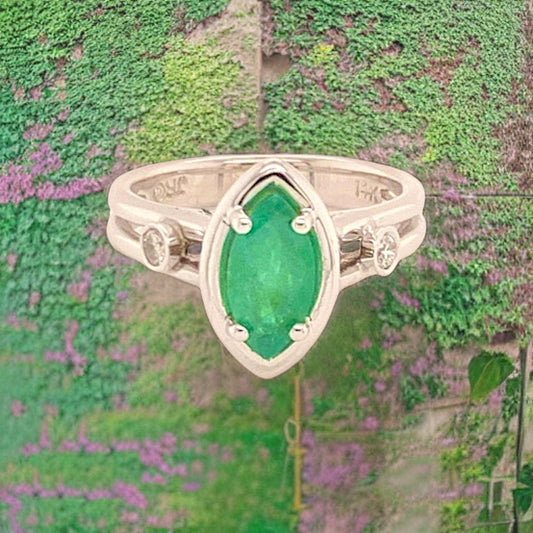 Diamond Emerald Ring 14k Gold Custom Certified $2,450 913616 - Certified Fine Jewelry