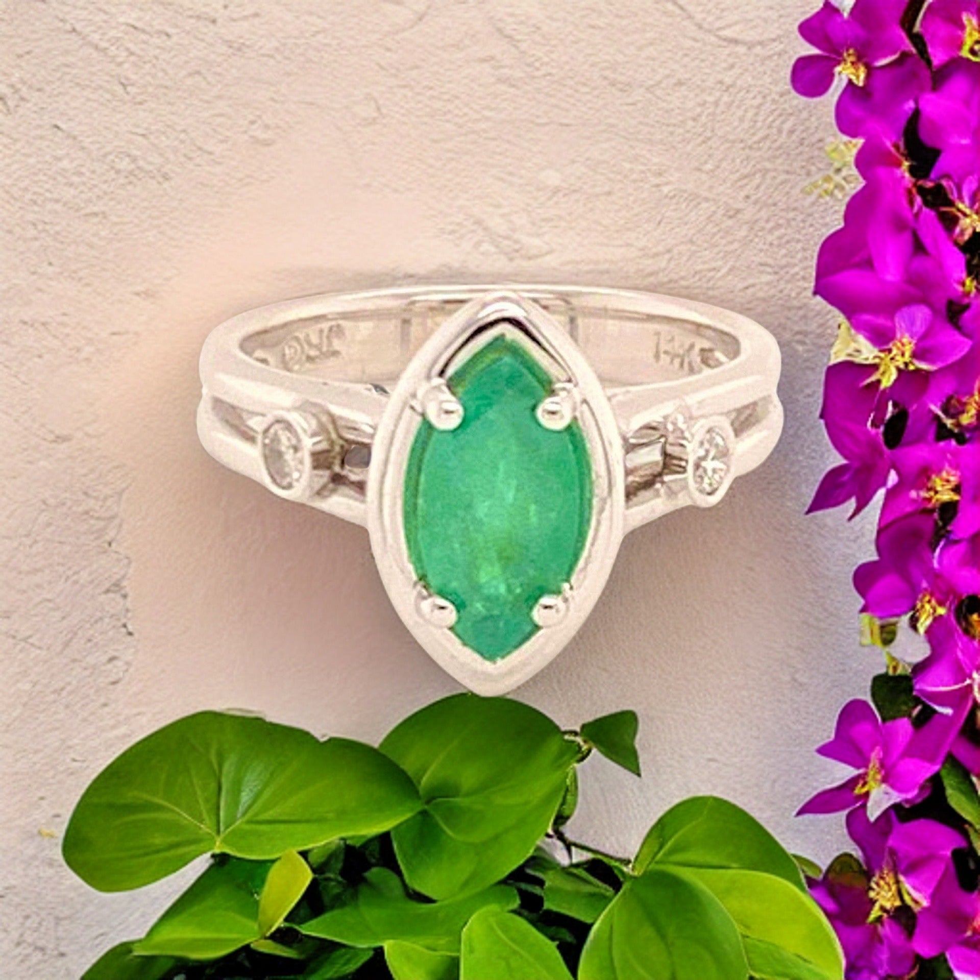 Diamond Emerald Ring 14k Gold Custom Certified $2,450 913616 - Certified Fine Jewelry