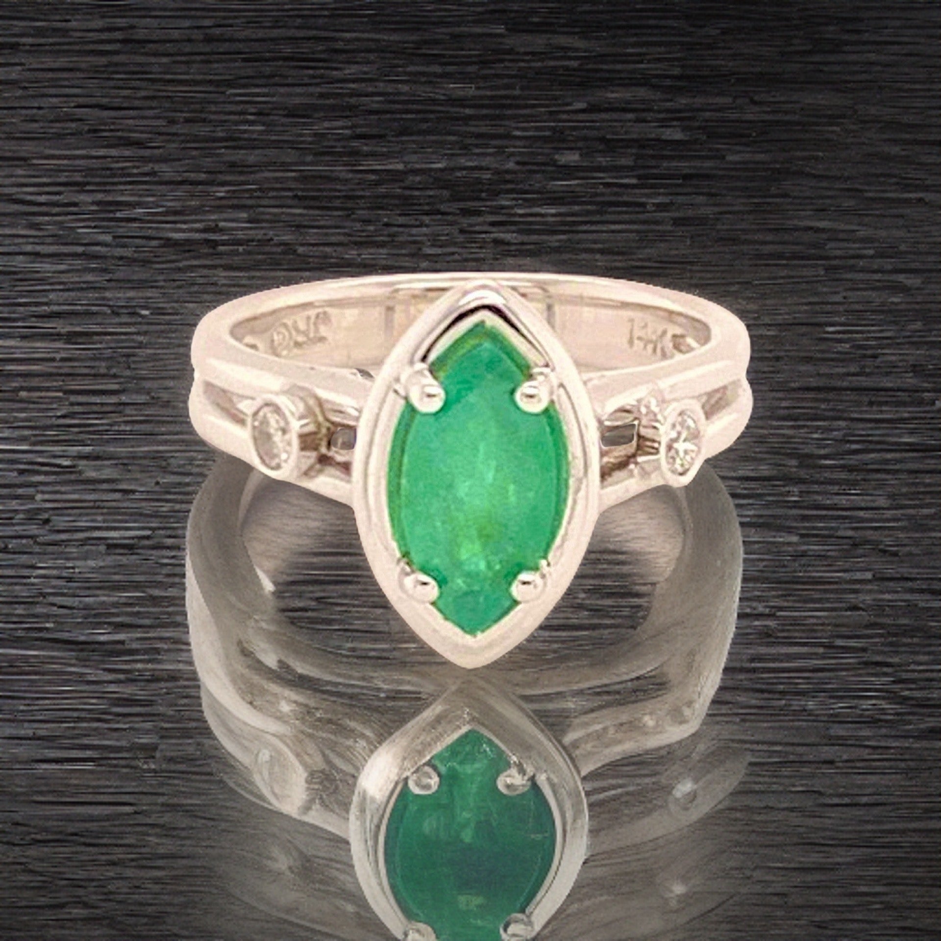 Diamond Emerald Ring 14k Gold Custom Certified $2,450 913616 - Certified Fine Jewelry