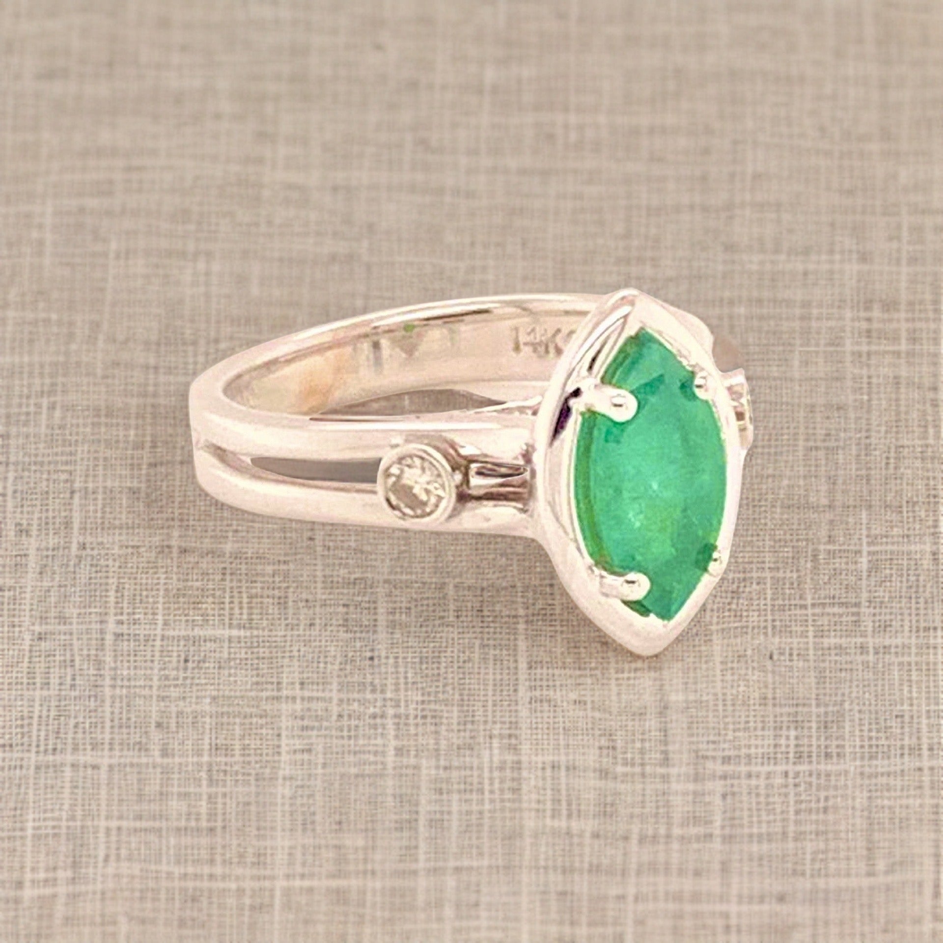 Diamond Emerald Ring 14k Gold Custom Certified $2,450 913616 - Certified Fine Jewelry