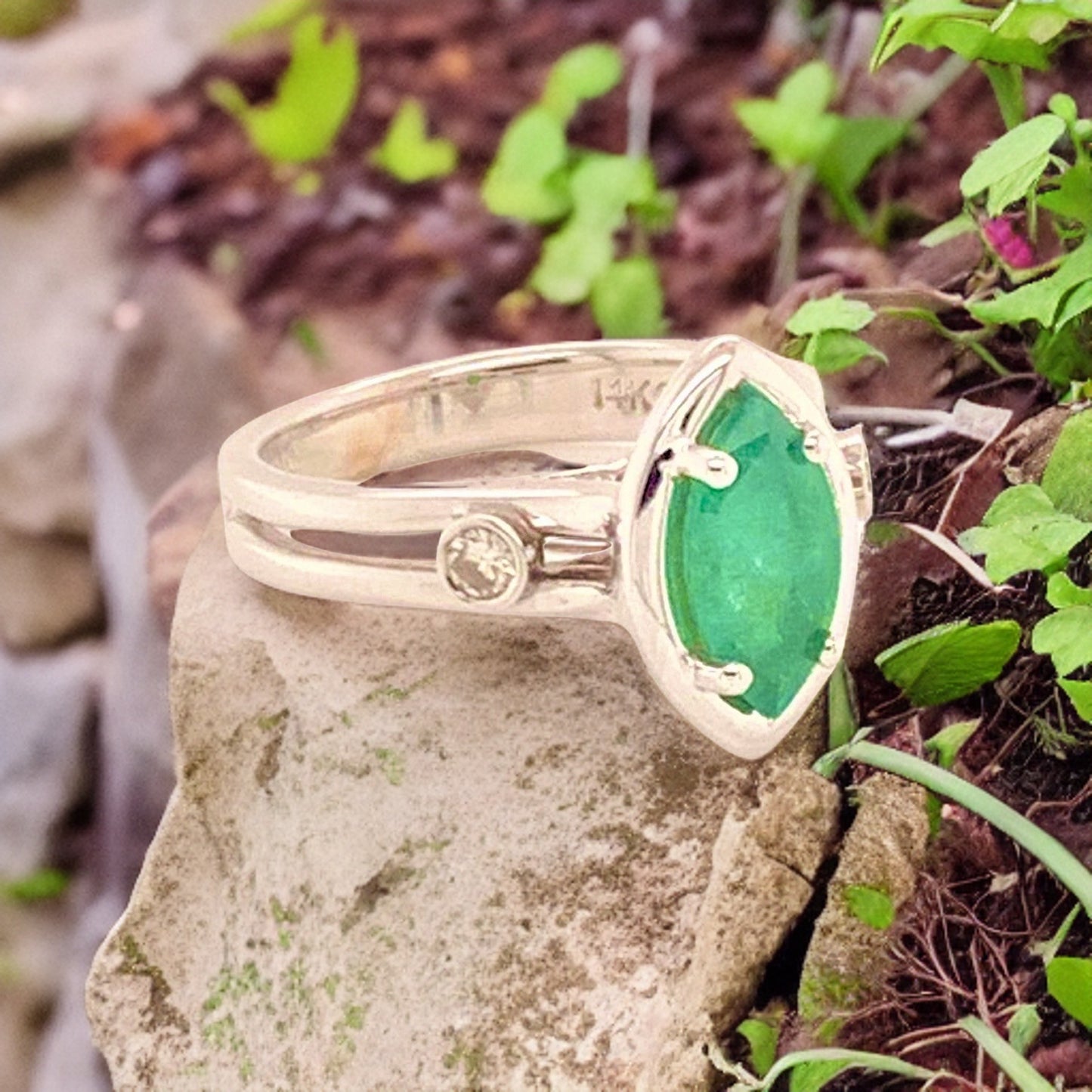 Diamond Emerald Ring 14k Gold Custom Certified $2,450 913616 - Certified Fine Jewelry