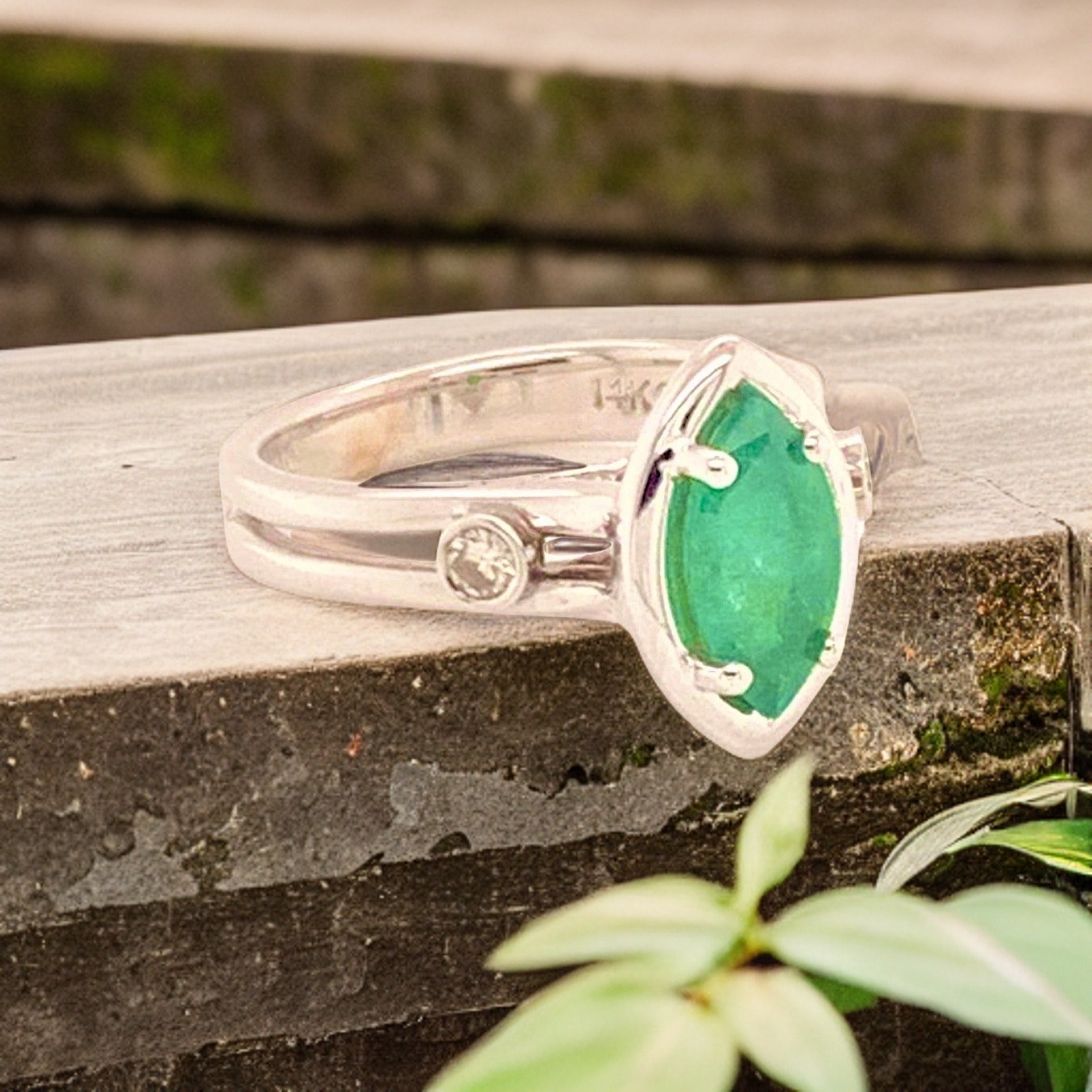 Diamond Emerald Ring 14k Gold Custom Certified $2,450 913616 - Certified Fine Jewelry