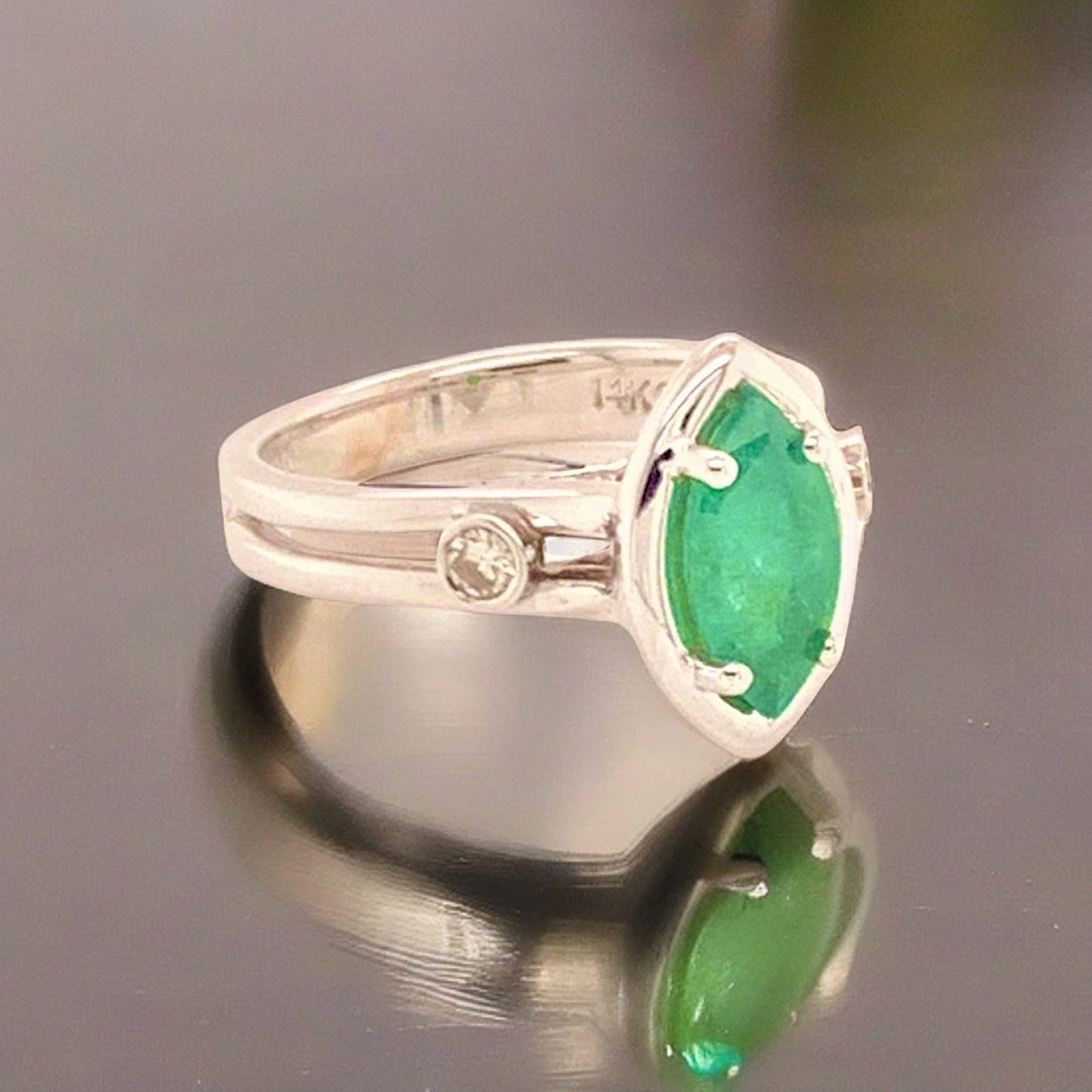 Diamond Emerald Ring 14k Gold Custom Certified $2,450 913616 - Certified Fine Jewelry