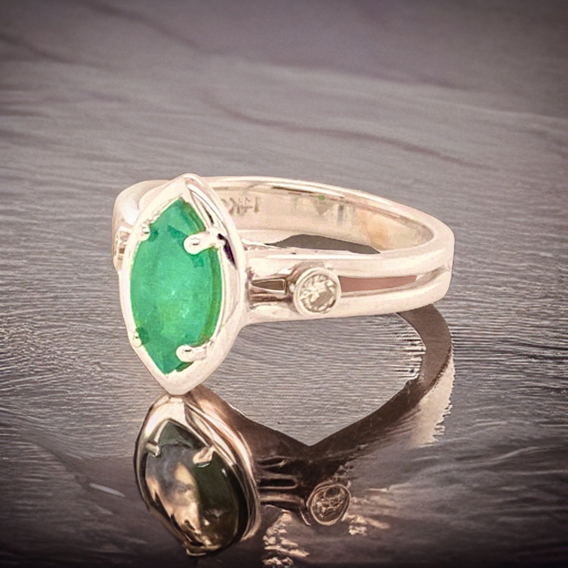 Diamond Emerald Ring 14k Gold Custom Certified $2,450 913616 - Certified Fine Jewelry