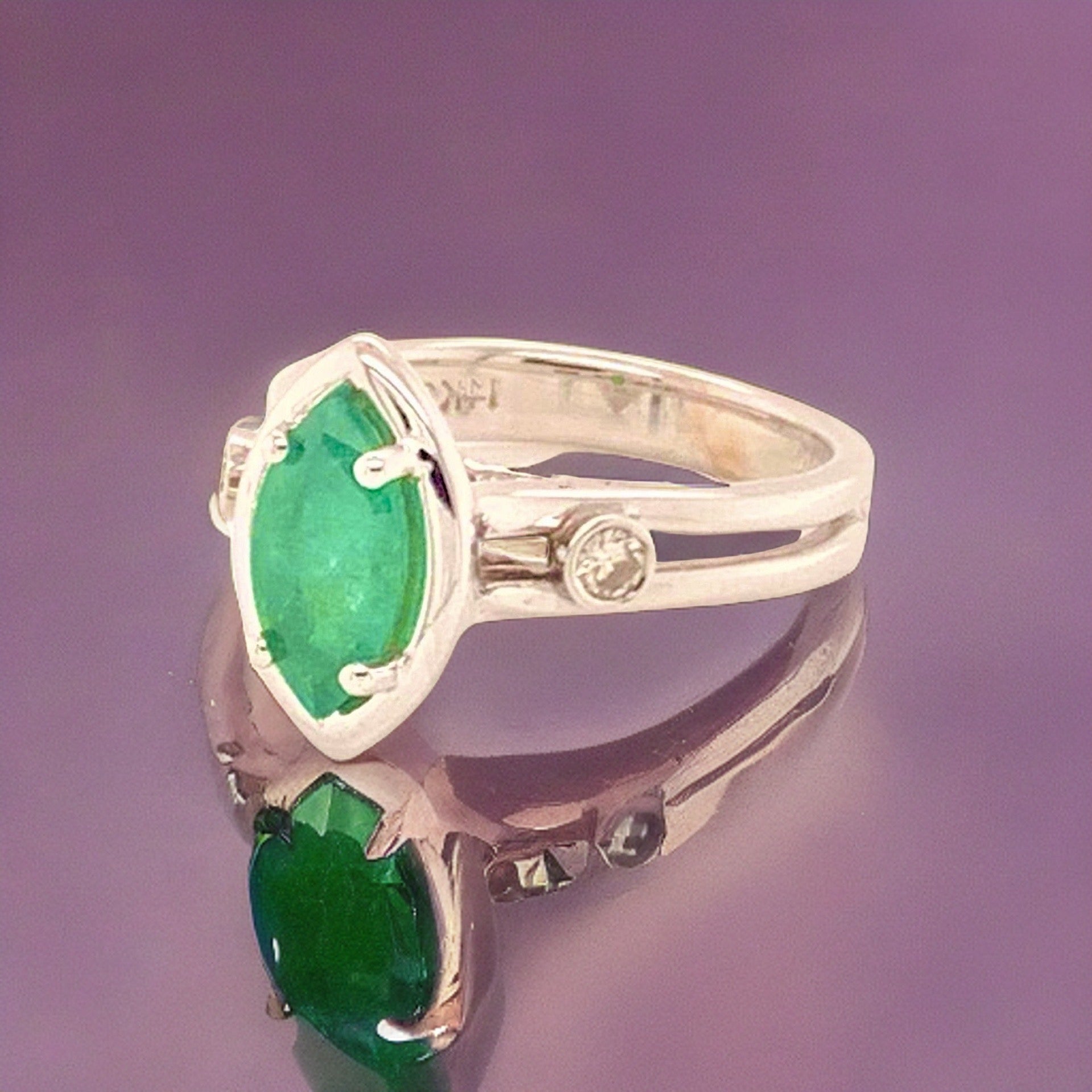 Diamond Emerald Ring 14k Gold Custom Certified $2,450 913616 - Certified Fine Jewelry