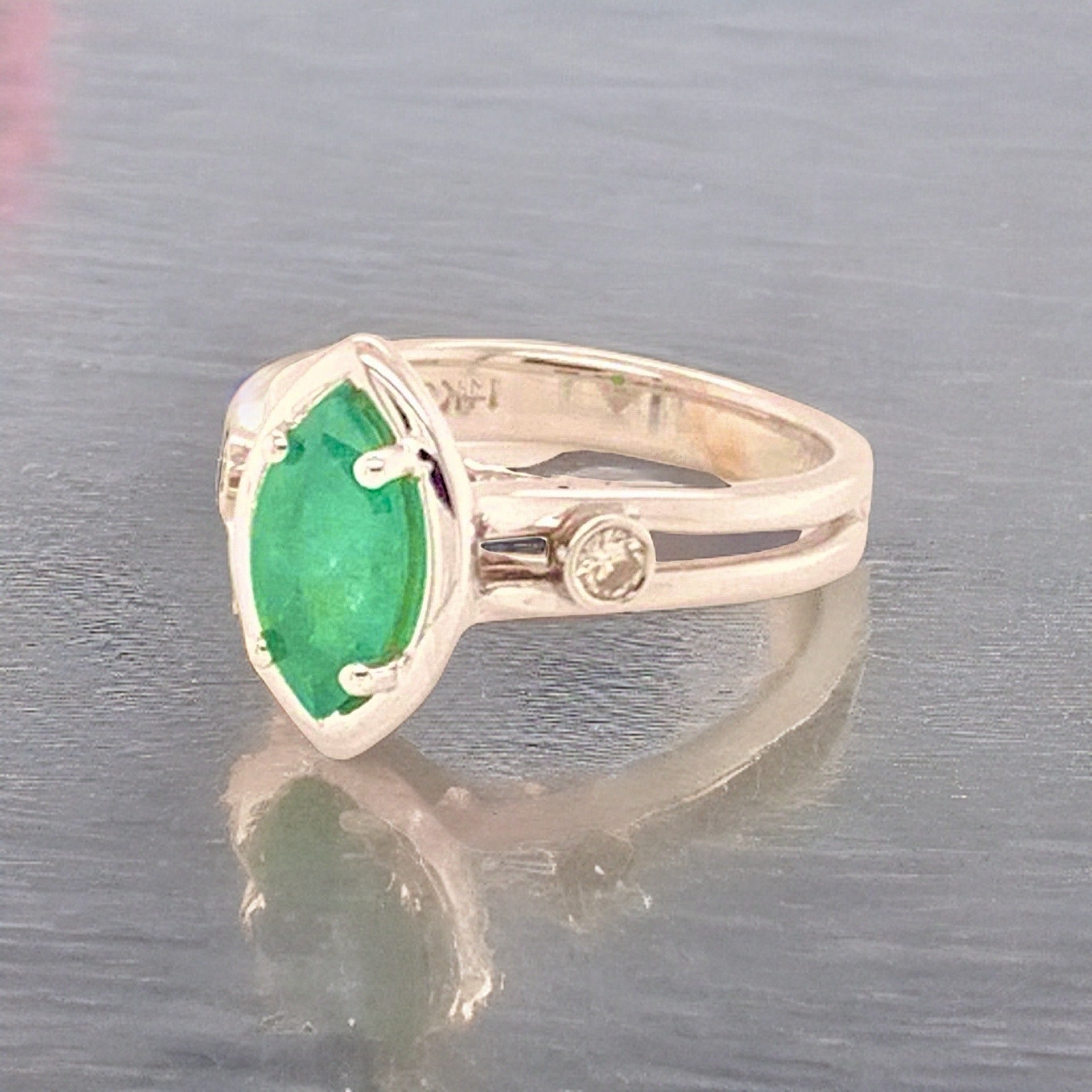 Diamond Emerald Ring 14k Gold Custom Certified $2,450 913616 - Certified Fine Jewelry