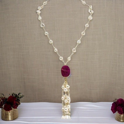 Akoya Pearl Ruby Necklace 8.25 mm 24" 14k Gold Italy Certified $4,750 822486 - Certified Fine Jewelry