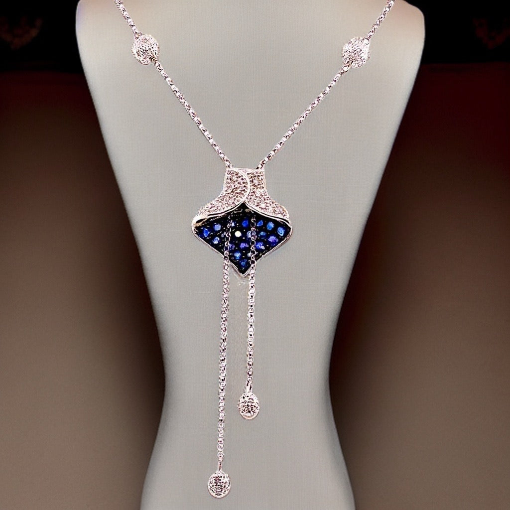 Diamond Sapphire Necklace 1.30 CTW Women Certified $3,950 822574 - Certified Fine Jewelry