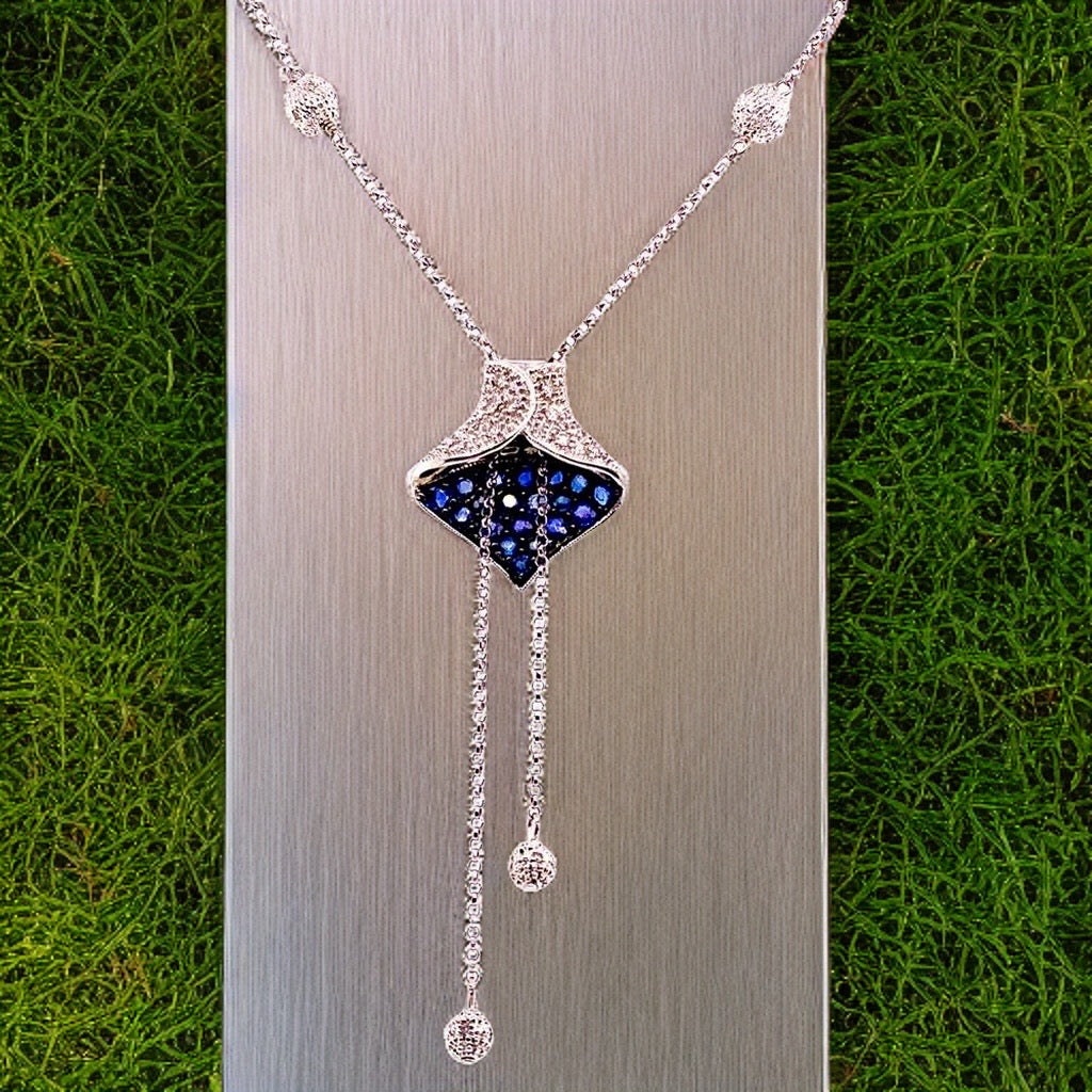 Diamond Sapphire Necklace 1.30 CTW Women Certified $3,950 822574 - Certified Fine Jewelry