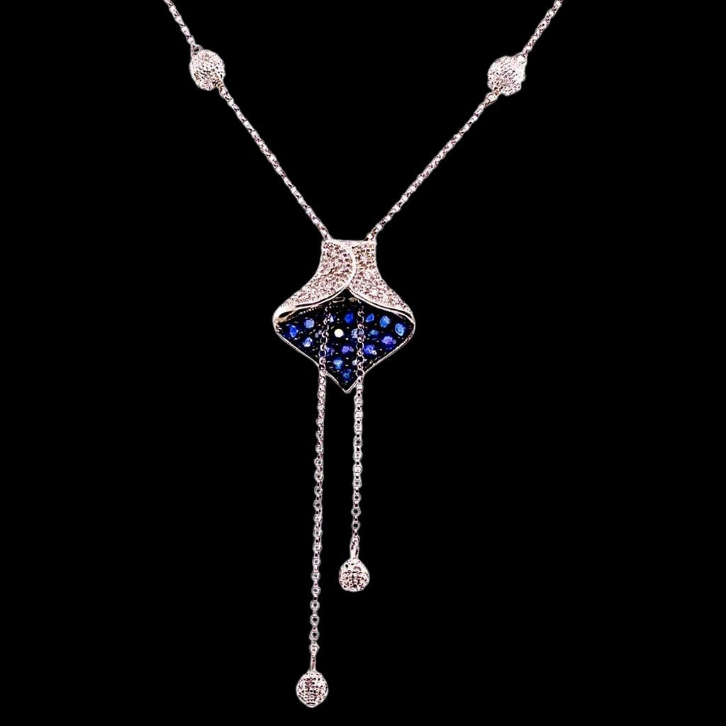 Diamond Sapphire Necklace 1.30 CTW Women Certified $3,950 822574 - Certified Fine Jewelry