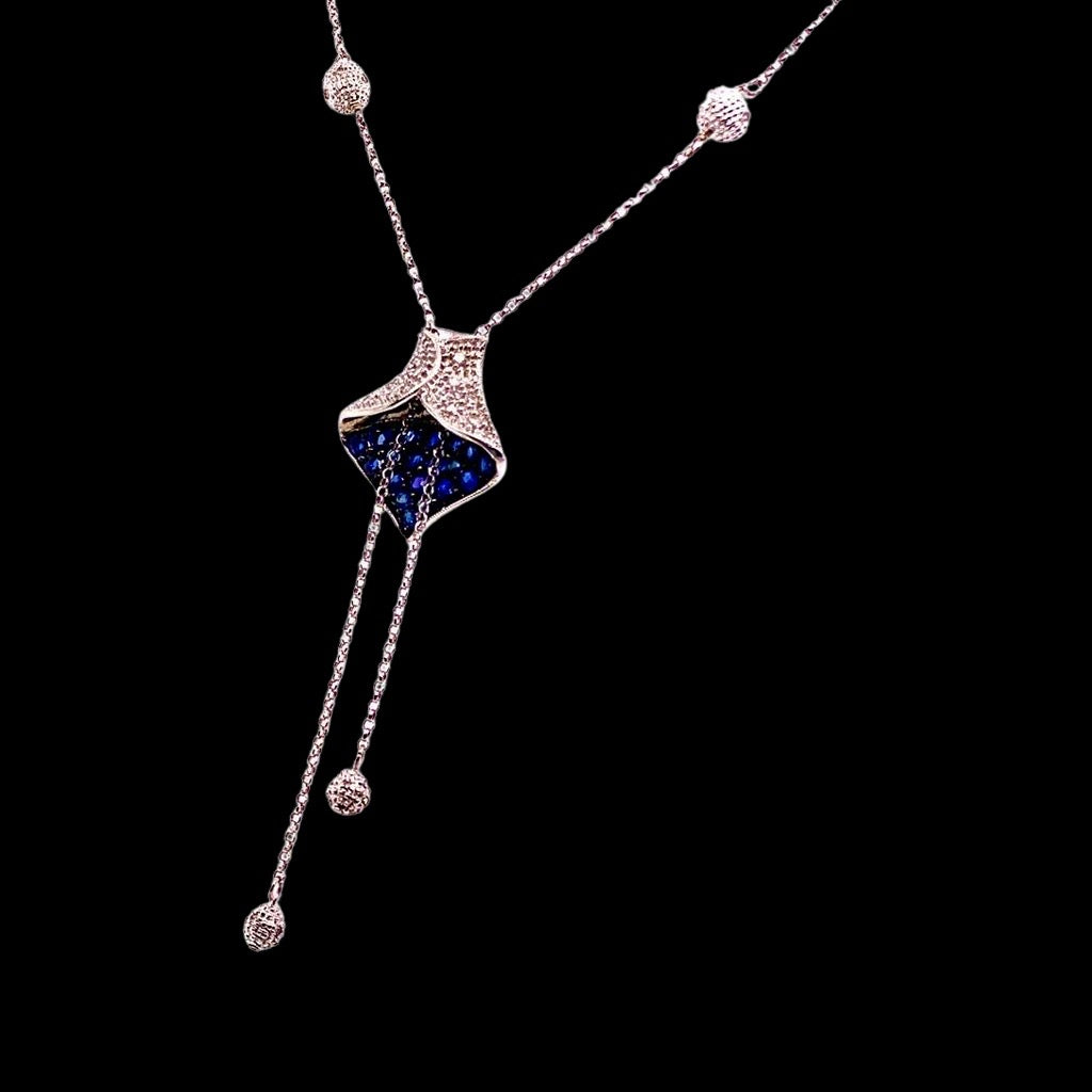 Diamond Sapphire Necklace 1.30 CTW Women Certified $3,950 822574 - Certified Fine Jewelry