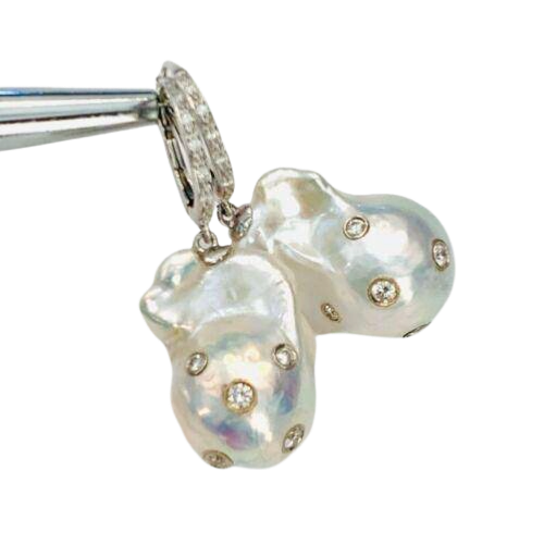 Diamond Fresh Water Pearl Earrings 14k Gold Large 13 mm Certified $4,950 915985 - Certified Fine Jewelry