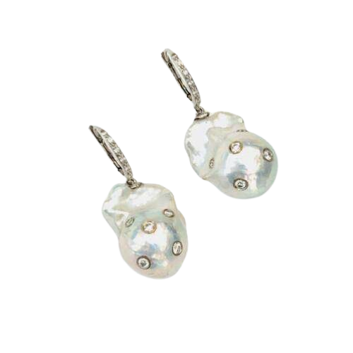 Diamond Fresh Water Pearl Earrings 14k Gold Large 13 mm Certified $4,950 915985 - Certified Fine Jewelry