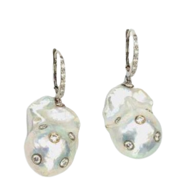 Diamond Fresh Water Pearl Earrings 14k Gold Large 13 mm Certified $4,950 915985 - Certified Fine Jewelry