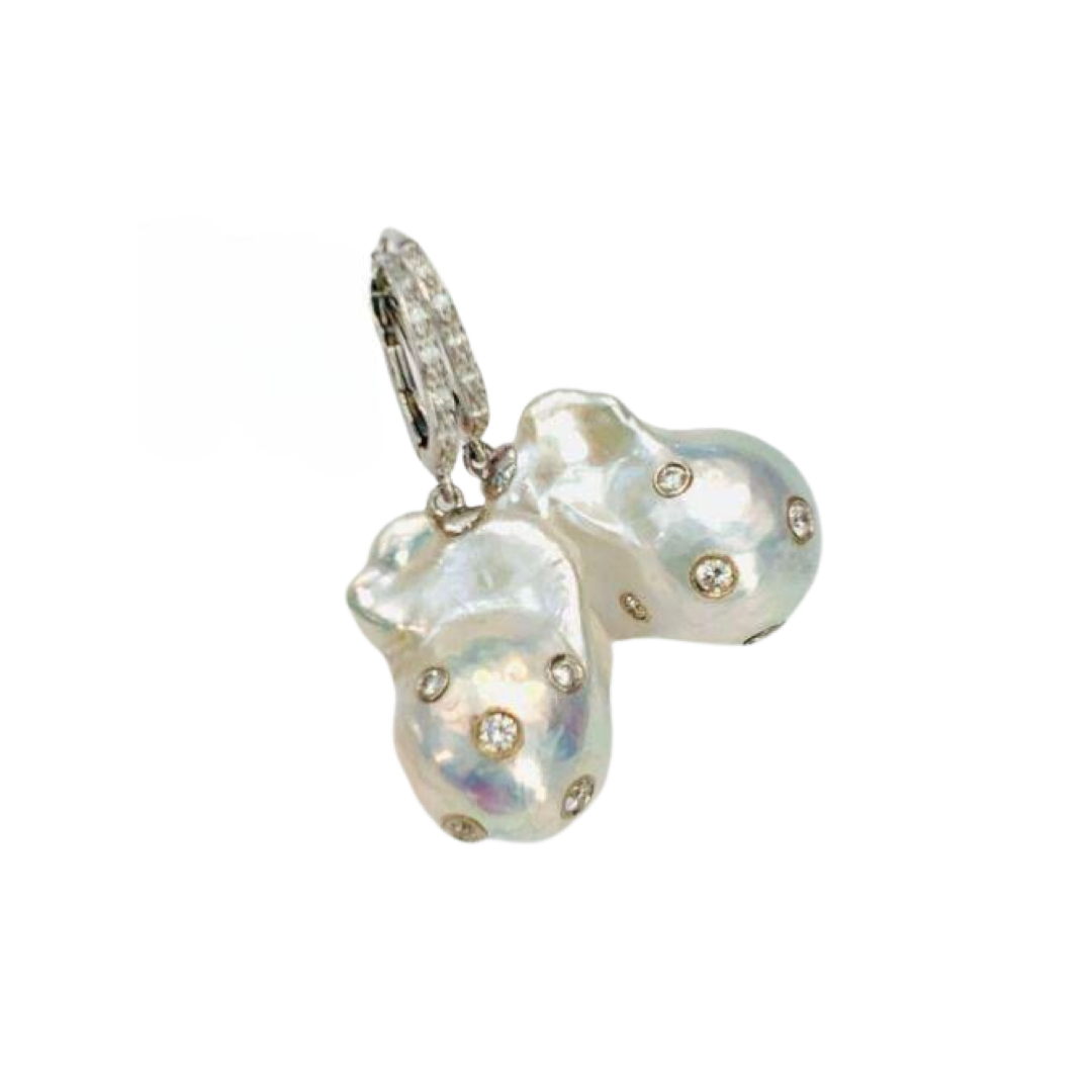 Diamond Fresh Water Pearl Earrings 14k Gold Large 13 mm Certified $4,950 915985 - Certified Fine Jewelry