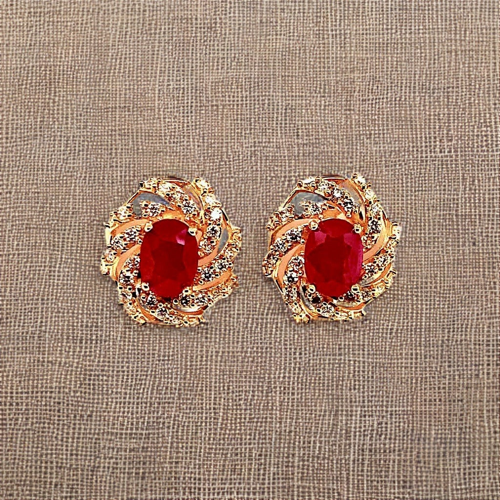Diamond Ruby Earrings 14k Yellow Gold 3.64 TCW Certified 018671 - Certified Fine Jewelry