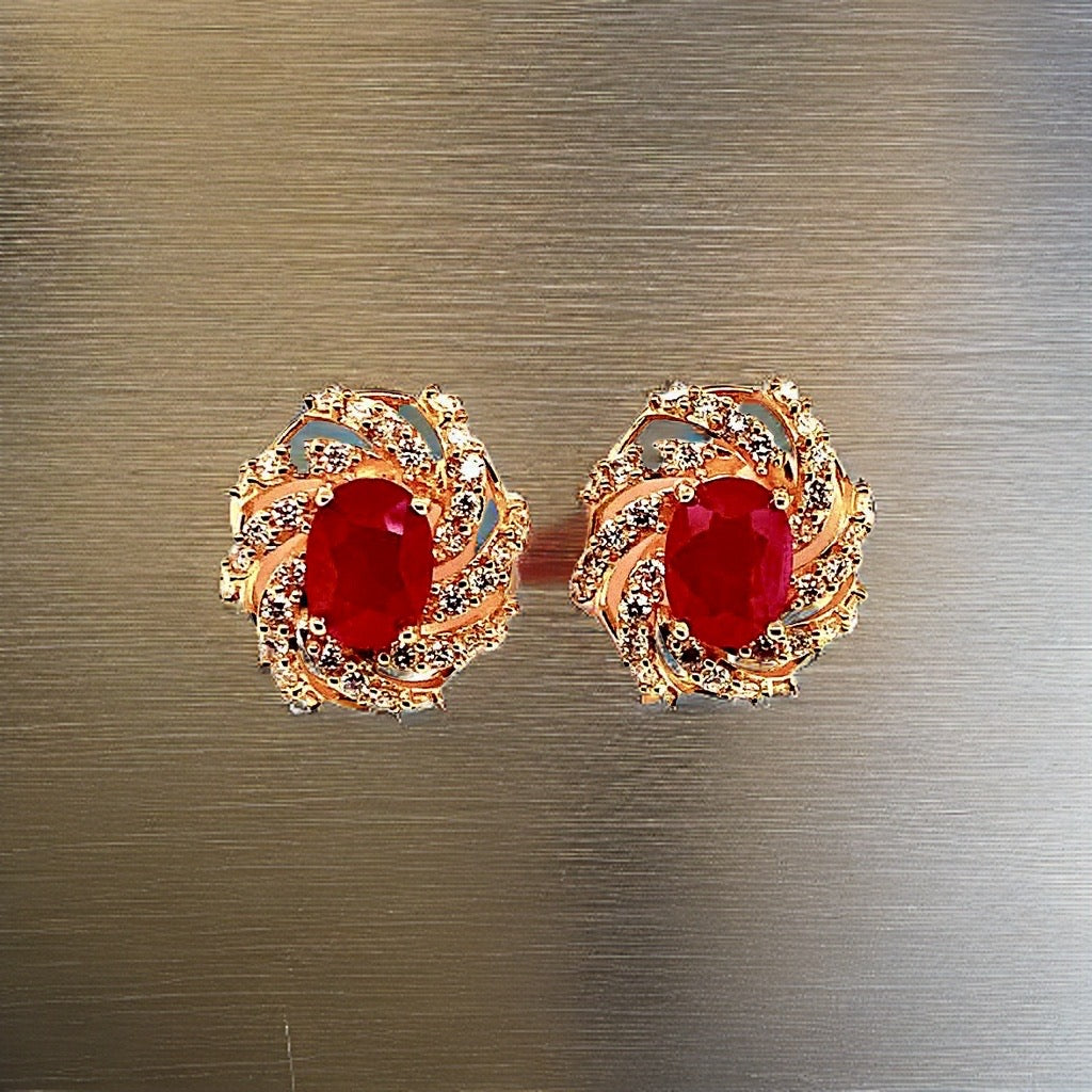 Diamond Ruby Earrings 14k Yellow Gold 3.64 TCW Certified 018671 - Certified Fine Jewelry