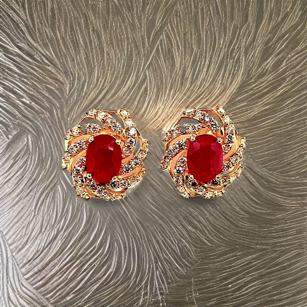 Diamond Ruby Earrings 14k Yellow Gold 3.64 TCW Certified 018671 - Certified Fine Jewelry