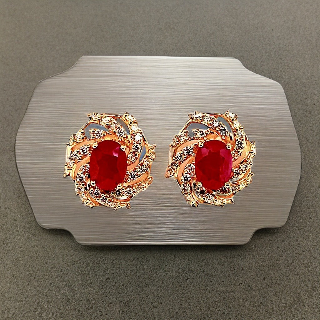 Diamond Ruby Earrings 14k Yellow Gold 3.64 TCW Certified 018671 - Certified Fine Jewelry