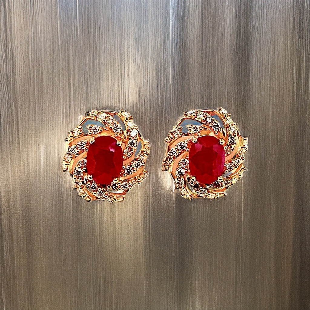 Diamond Ruby Earrings 14k Yellow Gold 3.64 TCW Certified 018671 - Certified Fine Jewelry
