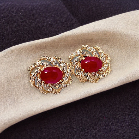 Diamond Ruby Earrings 14k Yellow Gold 3.64 TCW Certified 018671 - Certified Fine Jewelry