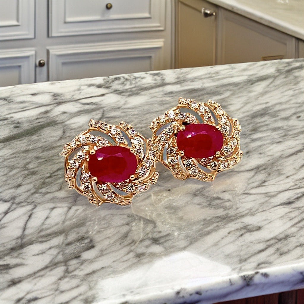 Diamond Ruby Earrings 14k Yellow Gold 3.64 TCW Certified 018671 - Certified Fine Jewelry