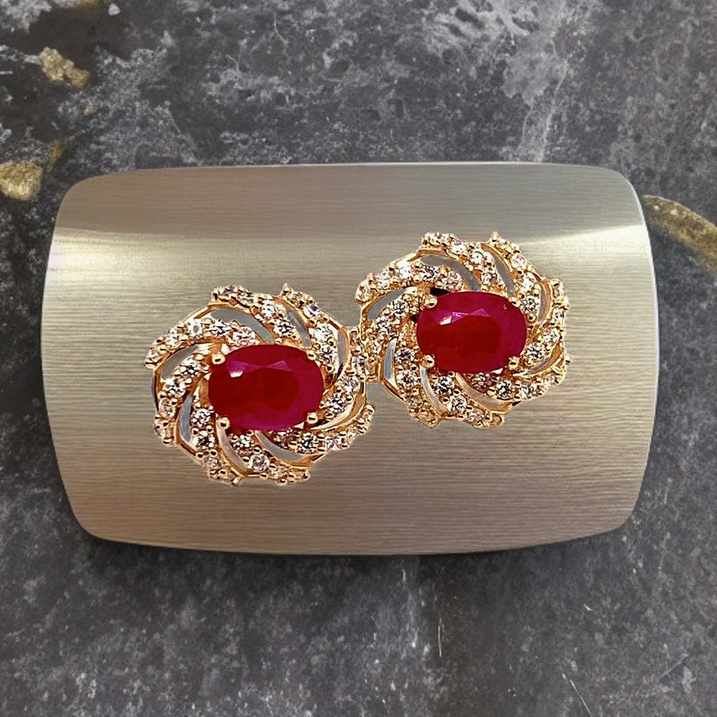 Diamond Ruby Earrings 14k Yellow Gold 3.64 TCW Certified 018671 - Certified Fine Jewelry
