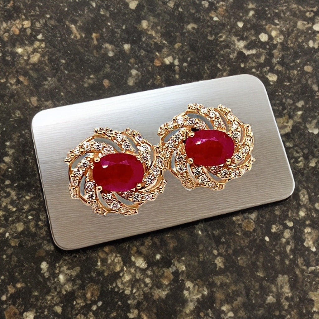 Diamond Ruby Earrings 14k Yellow Gold 3.64 TCW Certified 018671 - Certified Fine Jewelry