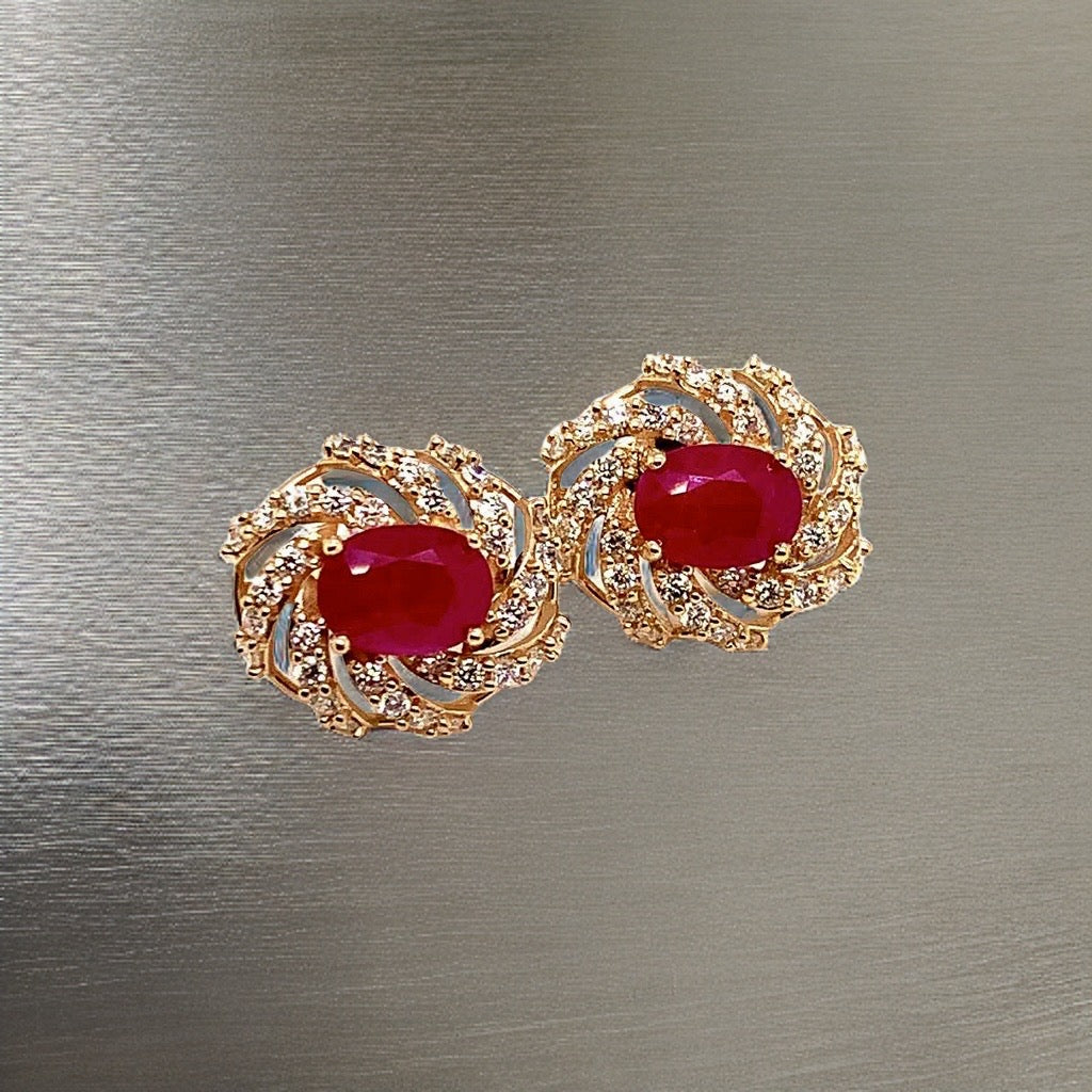 Diamond Ruby Earrings 14k Yellow Gold 3.64 TCW Certified 018671 - Certified Fine Jewelry