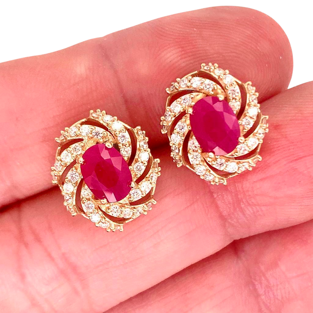 Diamond Ruby Earrings 14k Yellow Gold 3.64 TCW Certified 018671 - Certified Fine Jewelry