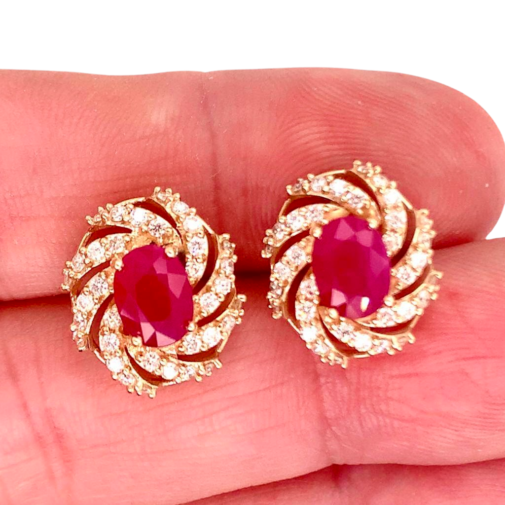 Diamond Ruby Earrings 14k Yellow Gold 3.64 TCW Certified 018671 - Certified Fine Jewelry