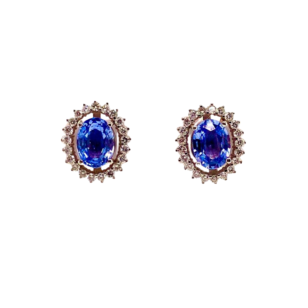 Diamond Sapphire Earrings 14k Gold 3.24 TCW Certified $5,950 018655 - Certified Fine Jewelry