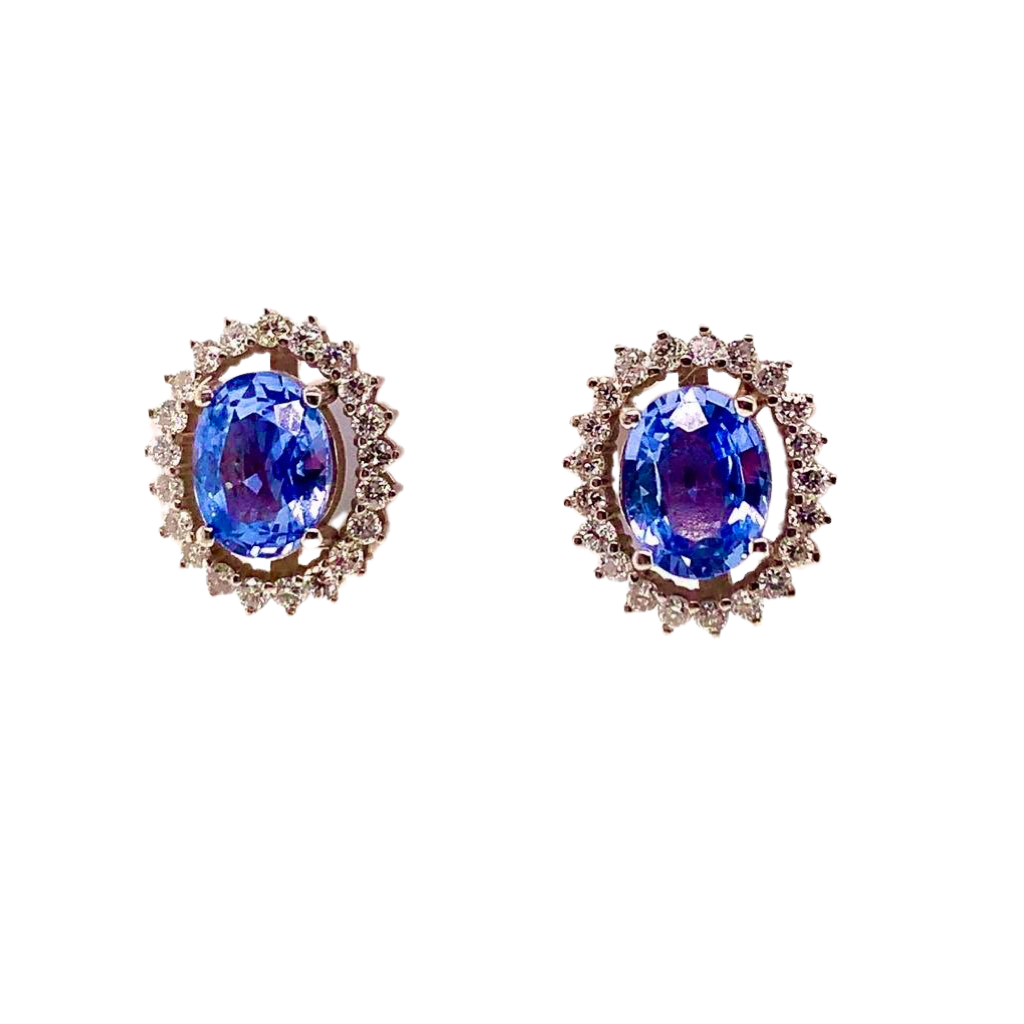 Diamond Sapphire Earrings 14k Gold 3.24 TCW Certified $5,950 018655 - Certified Fine Jewelry