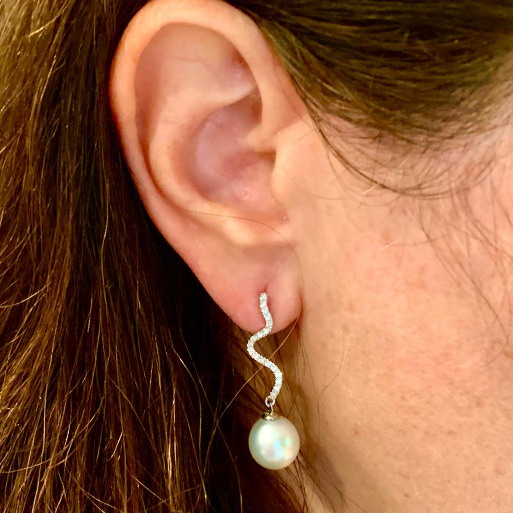 Diamond South Sea Pearl Earrings 14k Gold Large 11.00 mm Certified $4,950 913484 - Certified Fine Jewelry